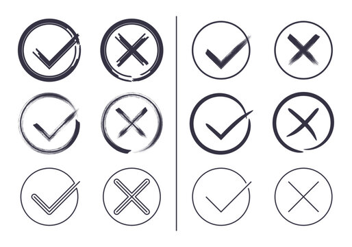 Square tick and cross check marks, checkmark, checkbox, tick and cross mark  in box icons in line style design isolated on white background. Editable  stroke. 20212681 Vector Art at Vecteezy