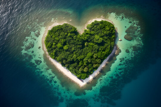 heart shape island in the sea