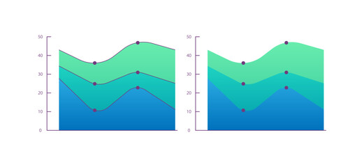 Area infographic chart design template set. Changes in quantities over time. Range of values. Visual data presentation. Editable stacked graphs collection. Myriad Pro-Bold, Regular fonts used