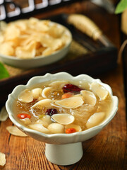 Peach gum lily porridge, traditional nourishing porridge in Asian countries, healthy food