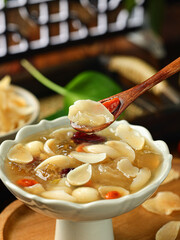Peach gum lily porridge, traditional nourishing porridge in Asian countries, healthy food