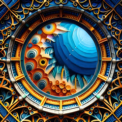 Fototapeta premium 3D Ancient Magical Pattern Logo. 3D Ancient Art. Generative Ai.