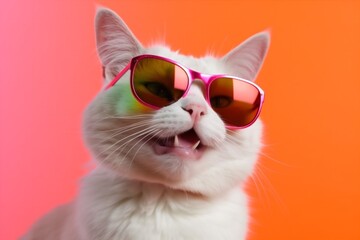 fashion neon animal cat portrait colourful funny pet cute sunglasses. Generative AI.