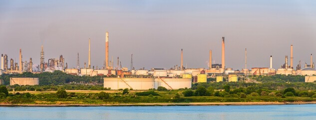 Sunrise over Esso Oil Terminal, Southampton, Hampshire, England