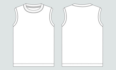 Tank tops technical drawing fashion flat sketch vector illustration template for men's and boys. Apparel pant design front and back views isolated on Grey background.