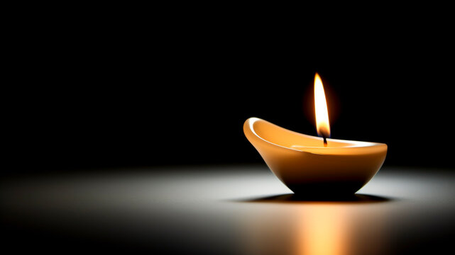 Candle on black background with copy space for your text. Generative AI.