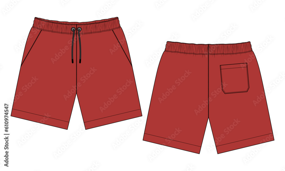 Canvas Prints sweat shorts pant technical drawing fashion flat sketch vector illustration red color template front - Canvas Prints