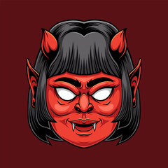scary devil girl mascot illustration