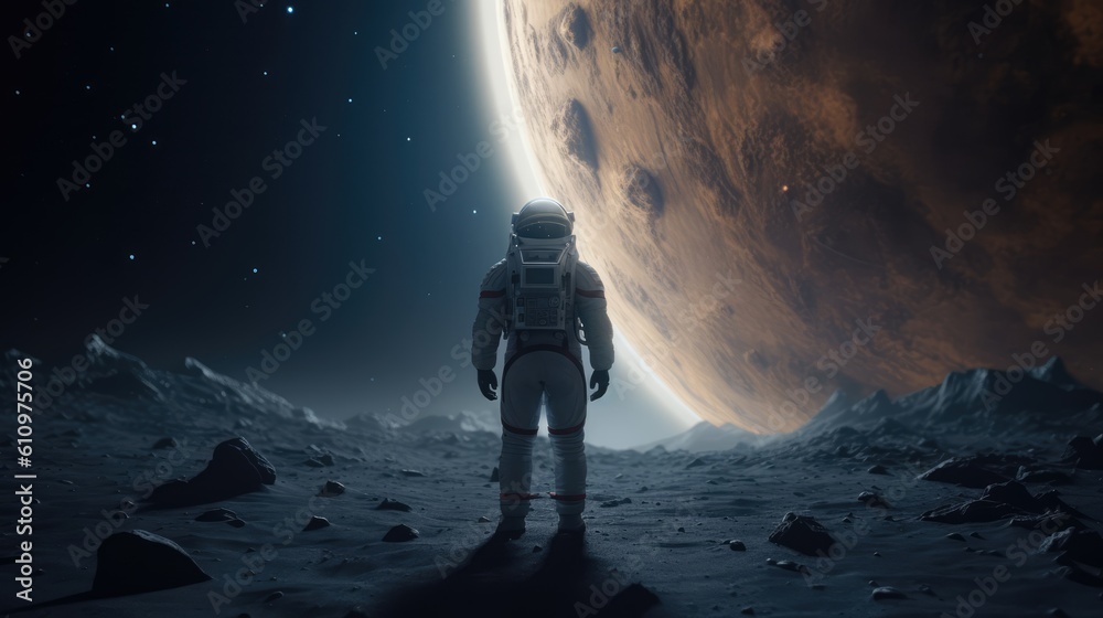 Wall mural astronaut exploring alien worlds in deep space