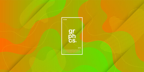 Modern simple colorful abstract background with green and orange color fluid wavy design. Eps10 Vector template