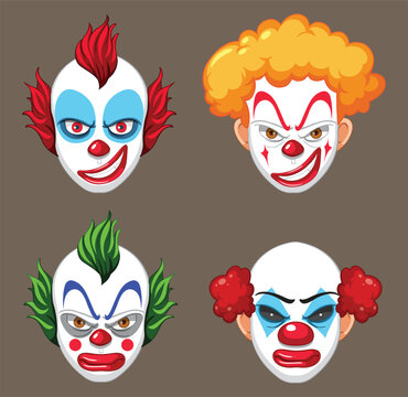 set of funny cartoon clown