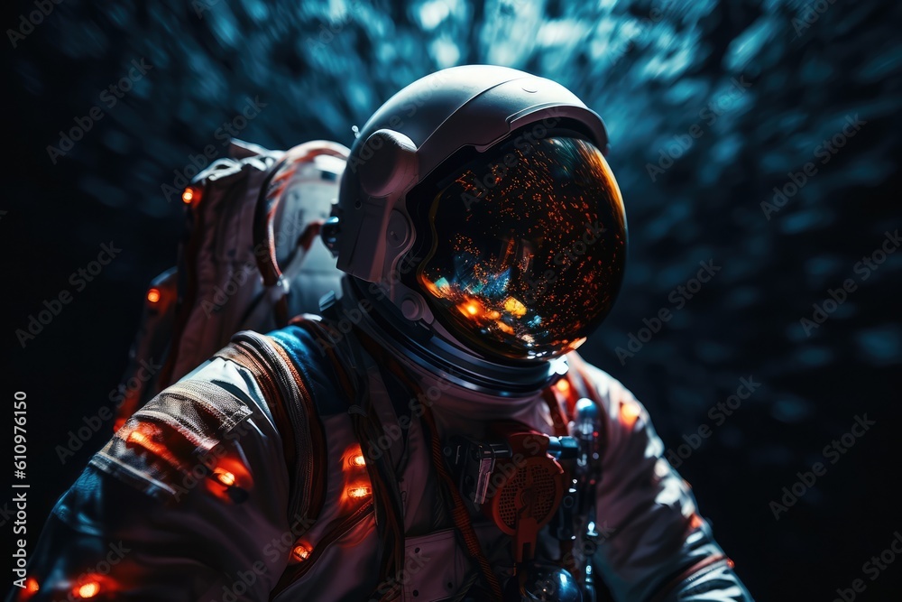 Sticker astronut exploring outer space