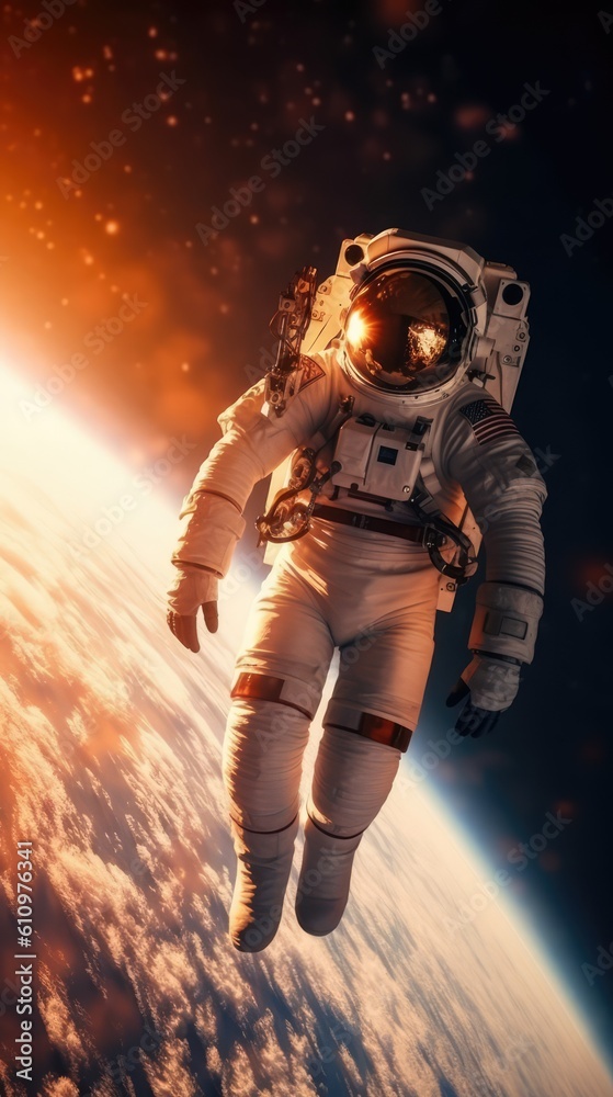 Sticker astronut exploring outer space