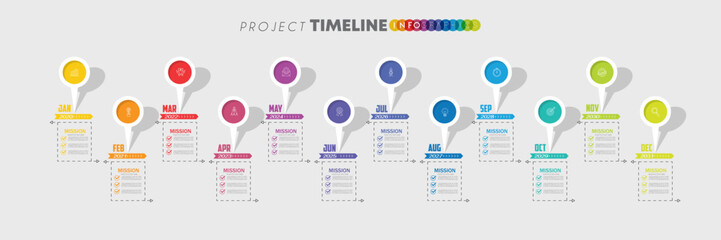 infographic Project timeline graph for 12 months modern diagram calendar, presentation vector infographic.