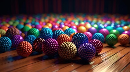 Abstract 3d balls on the table. Lots of colorful balls. Abstract background. Generative AI