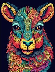 Colorful abstract lama portrait. Generative Ai