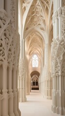 Fototapeta na wymiar Beautiful intricate interior of a white gothic church architecture. Generative Ai
