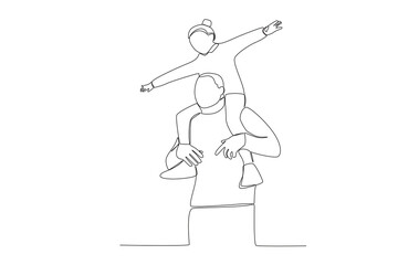 Vector continuous line drawing happy father piggybacking cute little daughter playing with dad vector