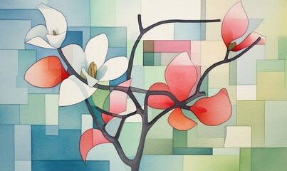 apple blossom in watercolor style with pastel colors