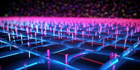 Obraz premium abstract futuristic background with gold PINK blue glowing neon moving high speed wave lines and bokeh lights. Data transfer concept Fantastic wallpaper, Ai Generative