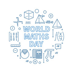World Maths Day concept vector line round banner - Math Annual Celebration circular illustration
