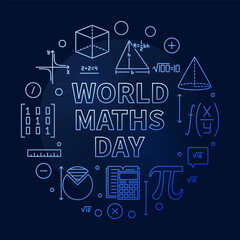 World Maths Day concept vector line round blue banner. Math Annual Celebration illustration