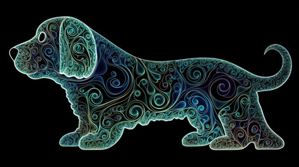 cute cosmic spirit animal dog on black background - by generative ai