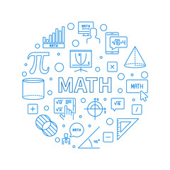 Fototapeta na wymiar Math vector outline round banner. Mathematics simple blue illustration