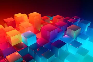 Graphic design poster showcasing colorful acrylic cubes in 3D. Generative AI