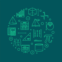 Fototapeta na wymiar I Love Mathematics vector line round green banner. Math circular illustration