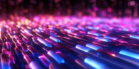 Obraz premium abstract futuristic background with gold PINK blue glowing neon moving high speed wave lines and bokeh lights. Data transfer concept Fantastic wallpaper, Ai Generative