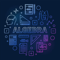 Algebra concept thin line round colored banner - Vector illustration