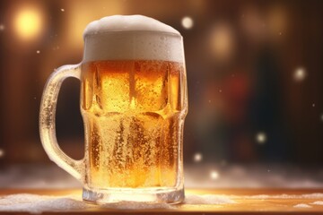 Pouring beer with bubble froth in glass for International Beer Day. Generative Ai