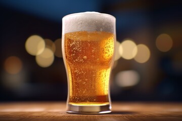 Pouring beer with bubble froth in glass for International Beer Day. Generative Ai