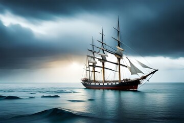 Fototapeta na wymiar ship in the sea with black clouds AI generated 