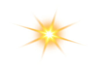 Golden star and sparks isolated on transparent background. Flares and sunbursts. Glowing light effects. PNG.