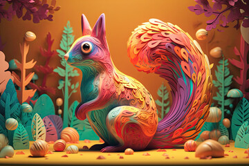 Obraz premium Adorable 3D Squirrel in a Vibrant Forest Scene
