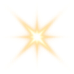 Golden star and sparks isolated on transparent background. Flares and sunbursts. Glowing light effects. PNG.