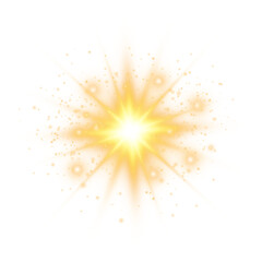 Golden star and sparks isolated on transparent background. Flares and sunbursts. Glowing light effects. PNG.