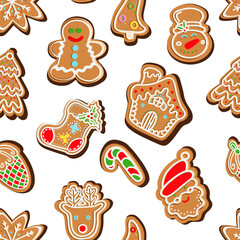 seamless pattern of Christmas gingerbread cookies. vector illustration