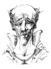 Abstract portrait of a man. Line drawing of a head. A man's face. Vector illustration