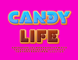 Vector tasty Emblem Candy Life. Sweet Donut Font. Creative modern Alphabet Letters, Numbers and Symbols