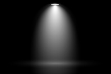 White light beam spotlight on black background