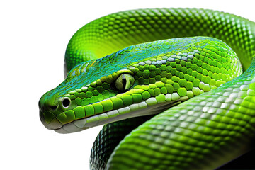 green snake on white background