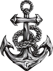 anchor and rope tattoo design isolated on transparent; created using generative AI systems.