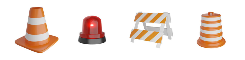 traffic cones 3d object vector set for watch out,road icon ,danger warning	
