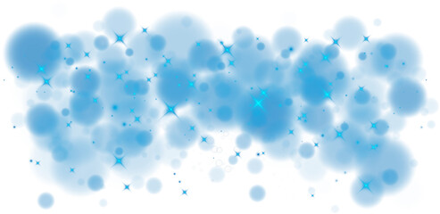 Blue shining bokeh lights with glowing particles on transparent background. PNG.