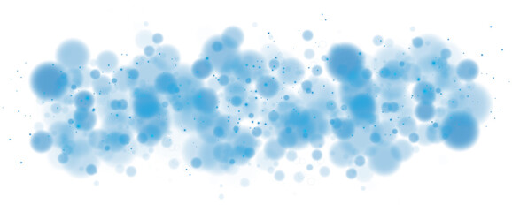 Blue shining bokeh lights with glowing particles on transparent background. PNG.