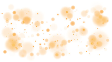 Golden shining bokeh lights with glowing particles on transparent background. PNG.