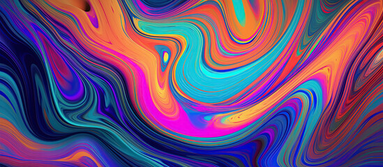 Abstract horizontal background, rainbow holographic foil, metallic texture.Generative AI panoramic illustration.